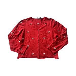 Etoile Woman's L Red Embroidered Bee Soft Cardigan Sweater Teacher Honey Cottage